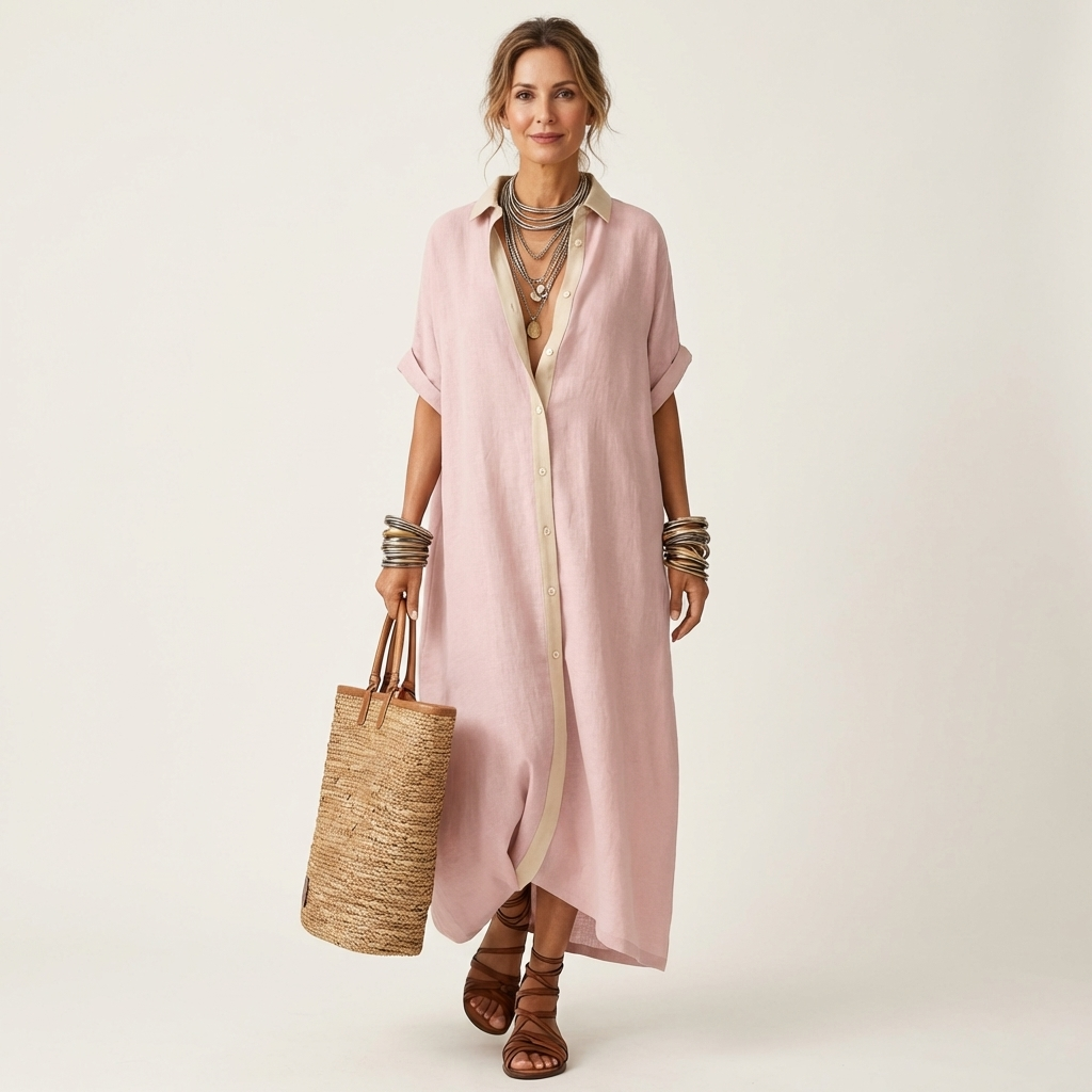Severine | Maxi Shirt Dress with Contrast Collar