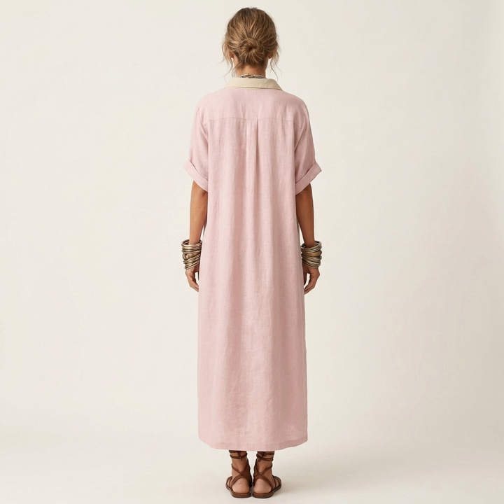 Kamira | Maxi dress with a contrasting collar and button placket, short-sleeved