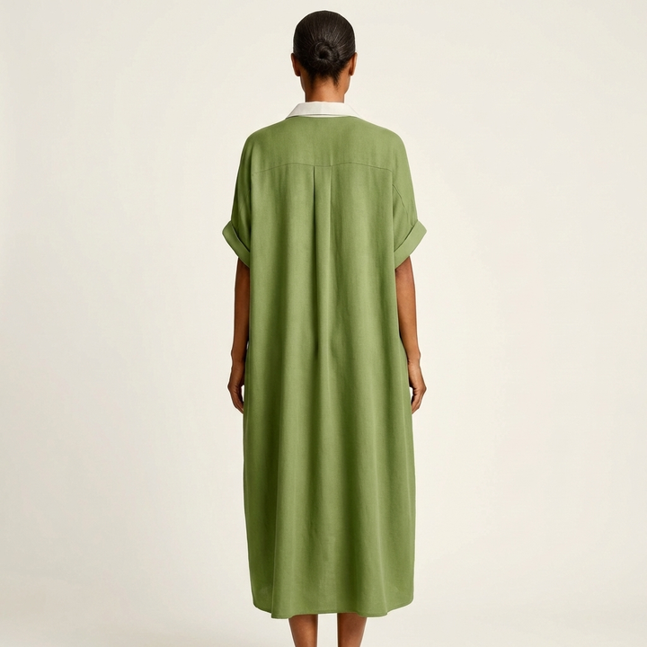 Kamira | Maxi dress with a contrasting collar and button placket, short-sleeved