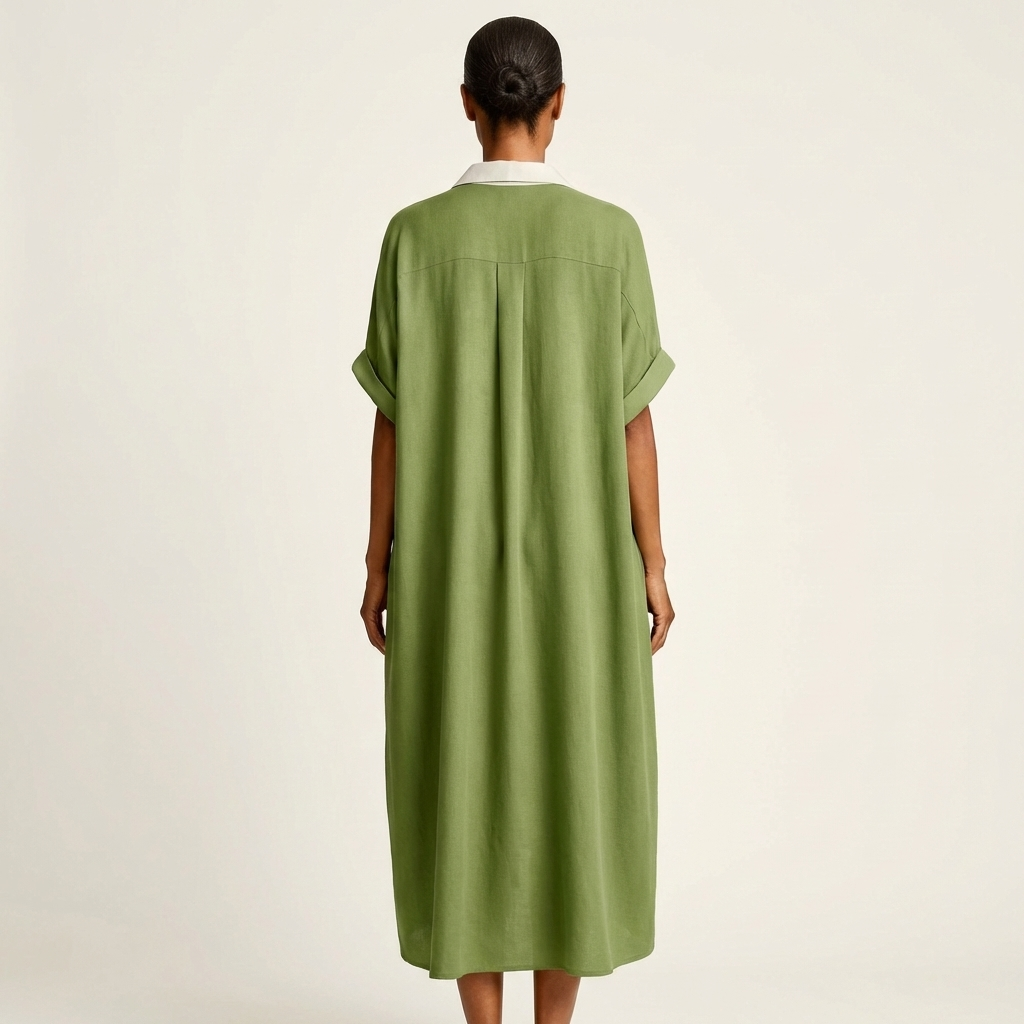 Severine | Maxi Shirt Dress with Contrast Collar