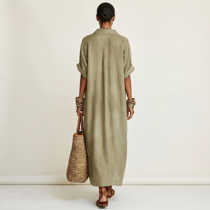 Severine | Maxi Shirt Dress with Contrast Collar