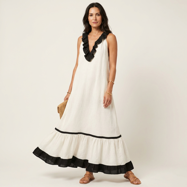Emeline | Sleeveless Maxi Dress with Ruffle Neckline