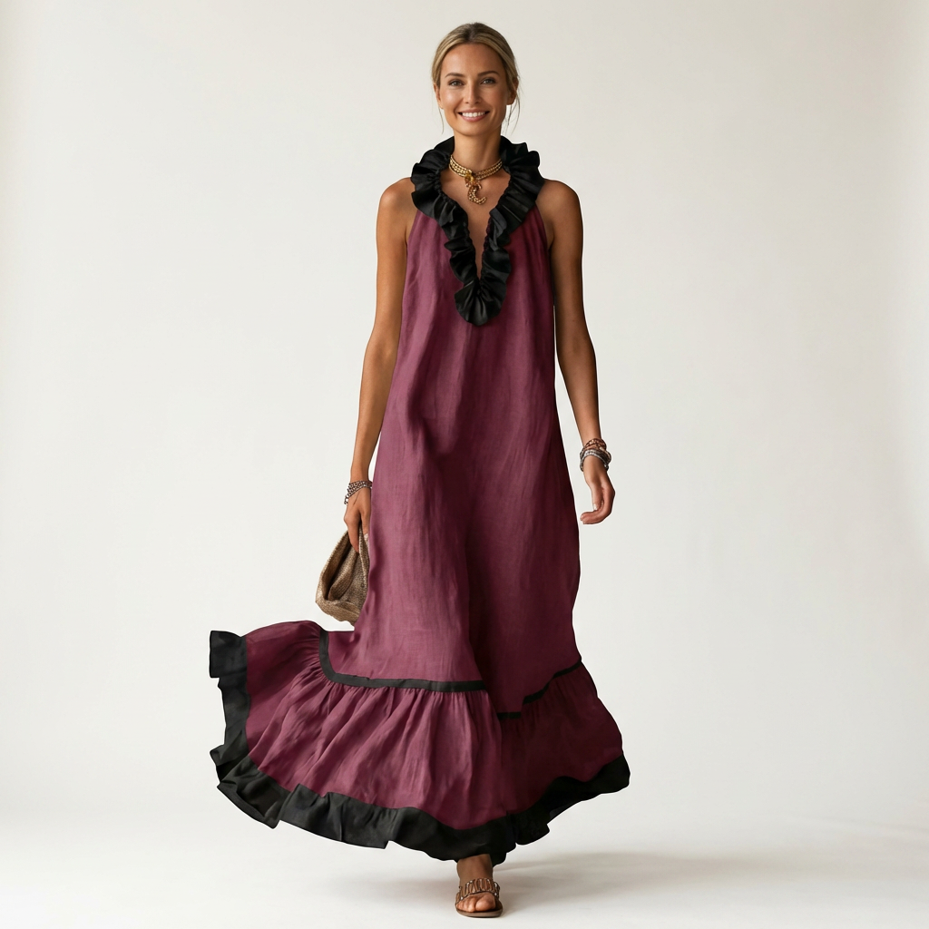 Emeline | Sleeveless Maxi Dress with Ruffle Neckline