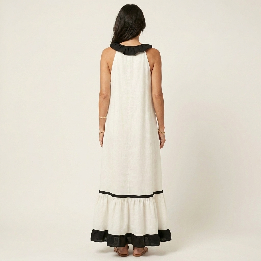 Emeline | Sleeveless Maxi Dress with Ruffle Neckline