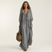 Josee | Striped Maxi Dress with Lantern Sleeves