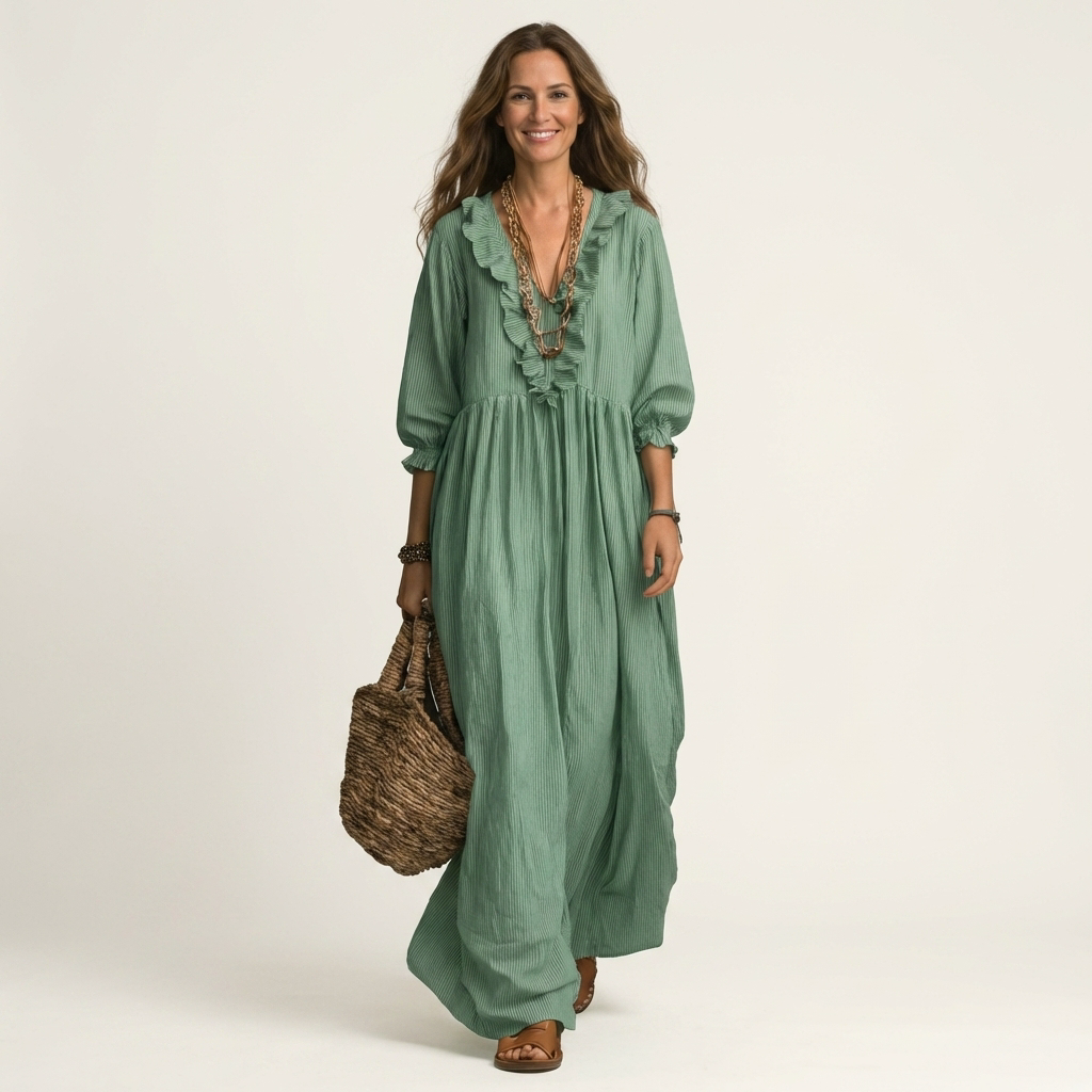 Josee | Striped Maxi Dress with Lantern Sleeves