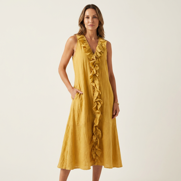 Victoire | Sleeveless Maxi Dress with Ruffles and V-Neck