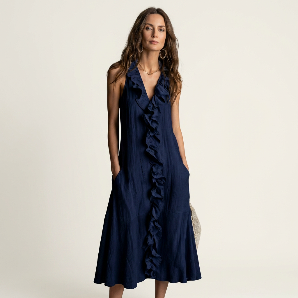 Vicky | Ruffle-Front V-Neck Sleeveless Maxi Dress
