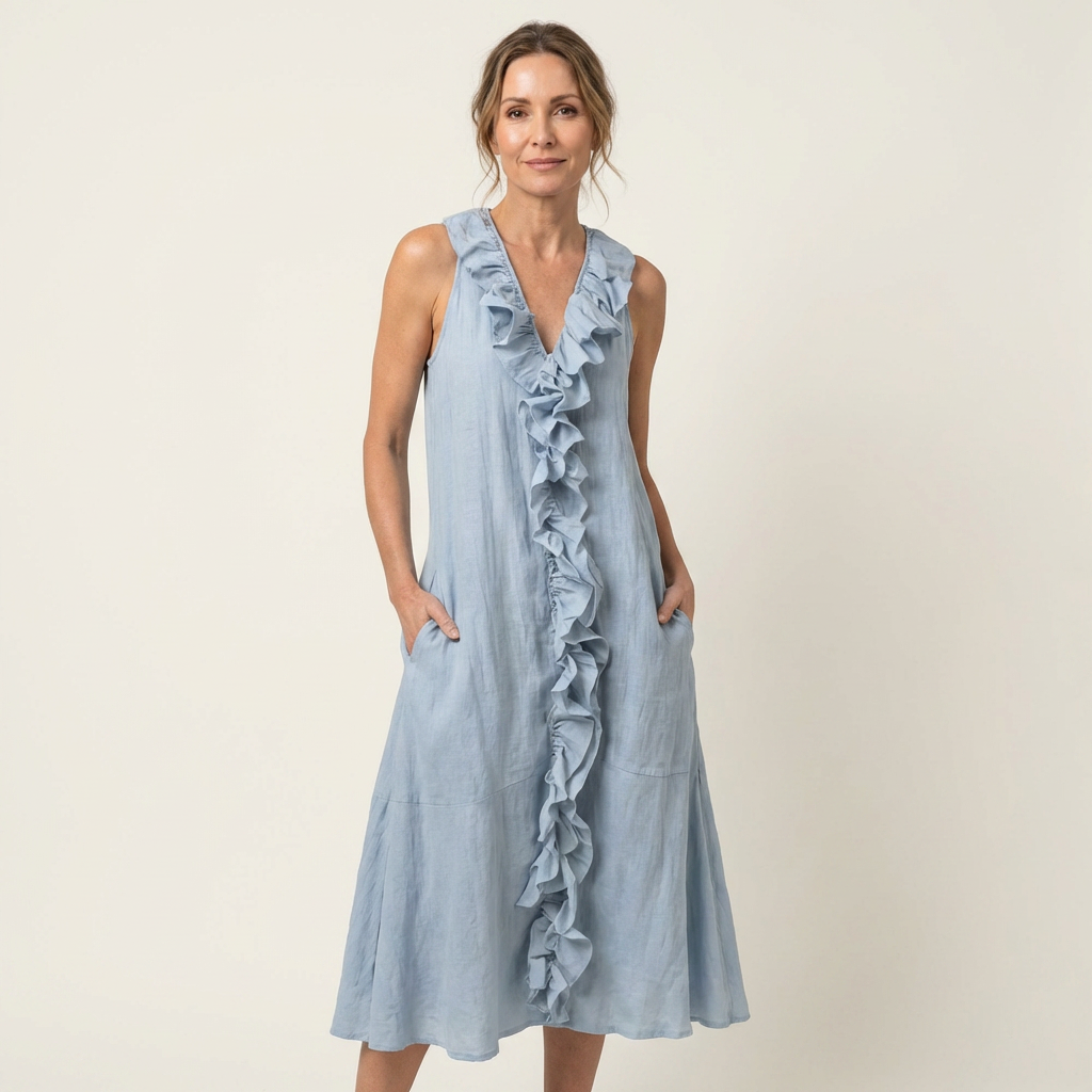Vicky | Ruffle-Front V-Neck Sleeveless Maxi Dress