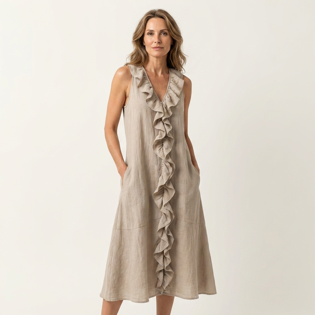 Victoire | Sleeveless Maxi Dress with Ruffles and V-Neck
