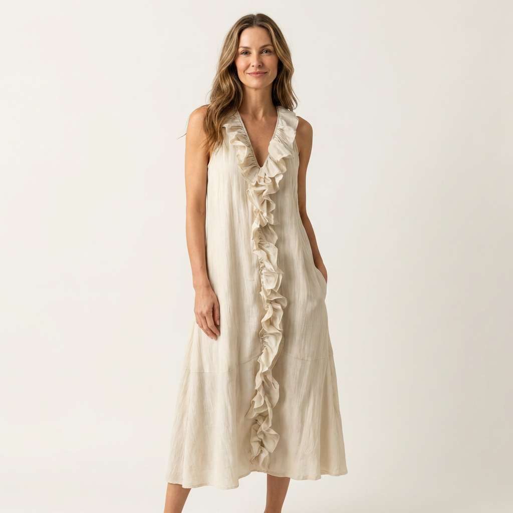Vicky | Ruffle-Front V-Neck Sleeveless Maxi Dress