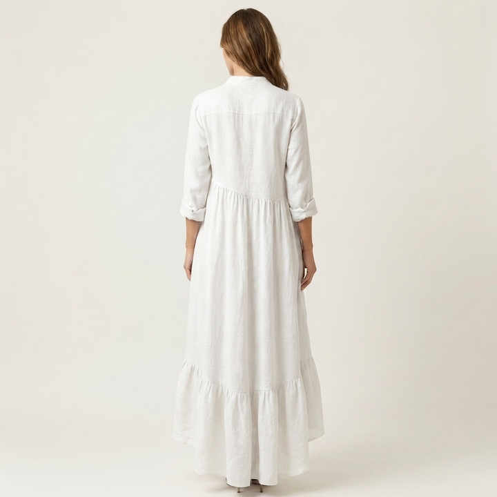 Jilana | Stand-Collar Button-Front Ruffle Hem Maxi Dress
