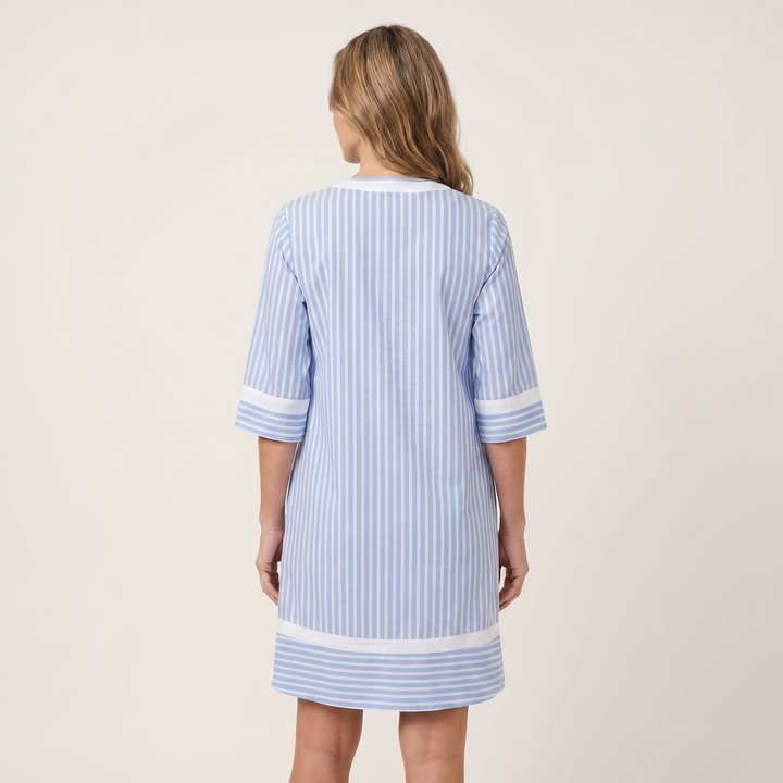 Sanina | Contrast-Trim Stripe V-Neck Cotton Shift Dress