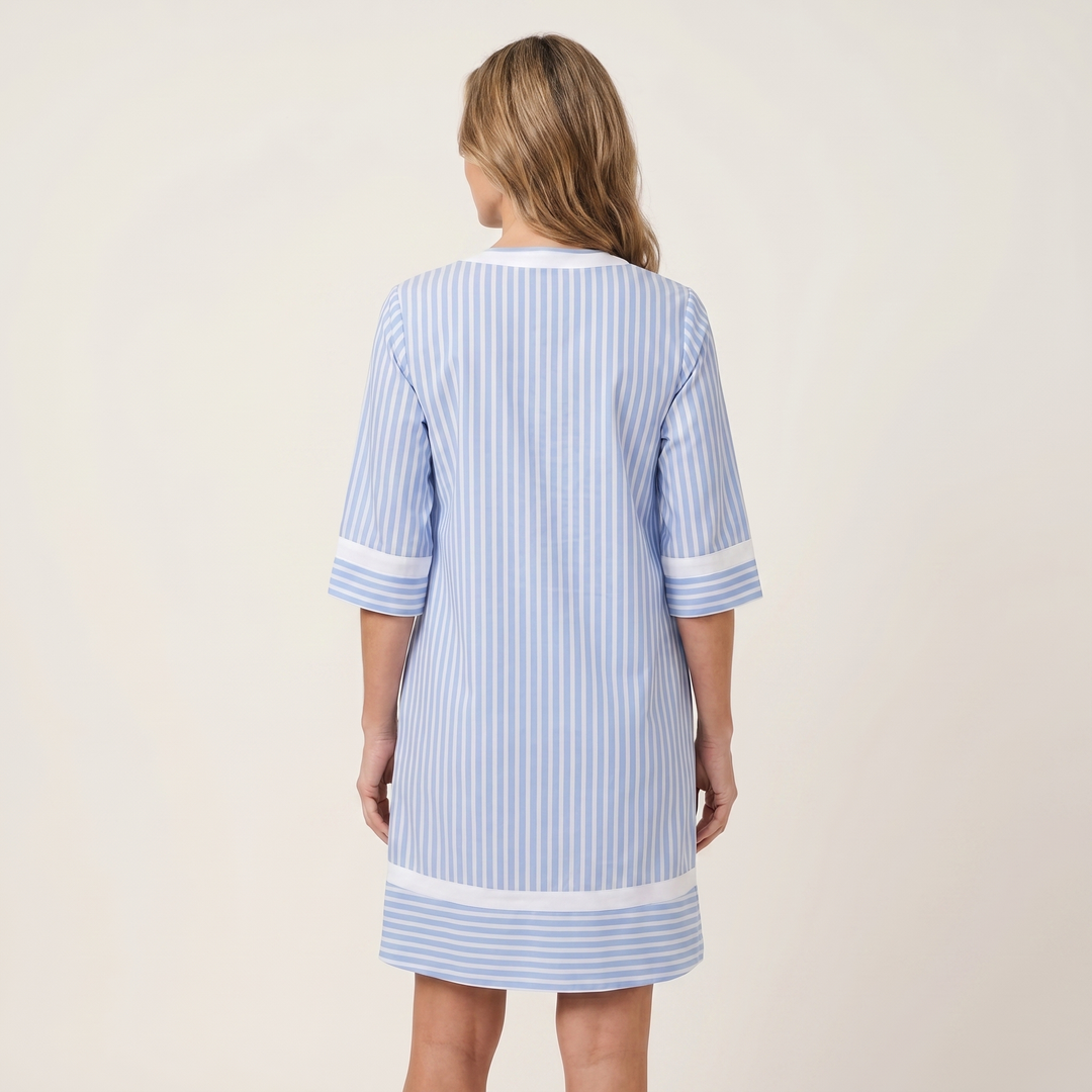 Capucine | Striped Straight Dress with Contrast V-Neck