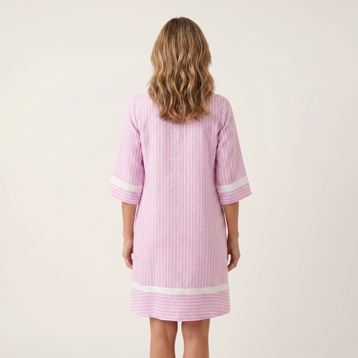 Sanina | Contrast-trimmed striped V-neck shift dress