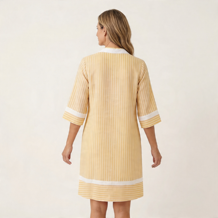Sanina | Contrast-trimmed striped V-neck shift dress