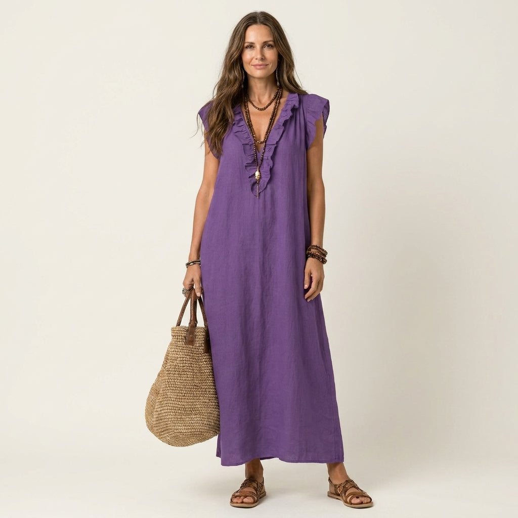 Josette | Ruffle Maxi Dress with a V-Neck