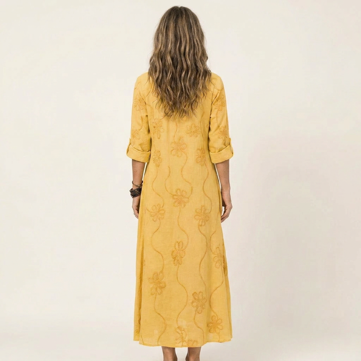 Marianne | Maxi Dress with Tonal Floral Embroidery