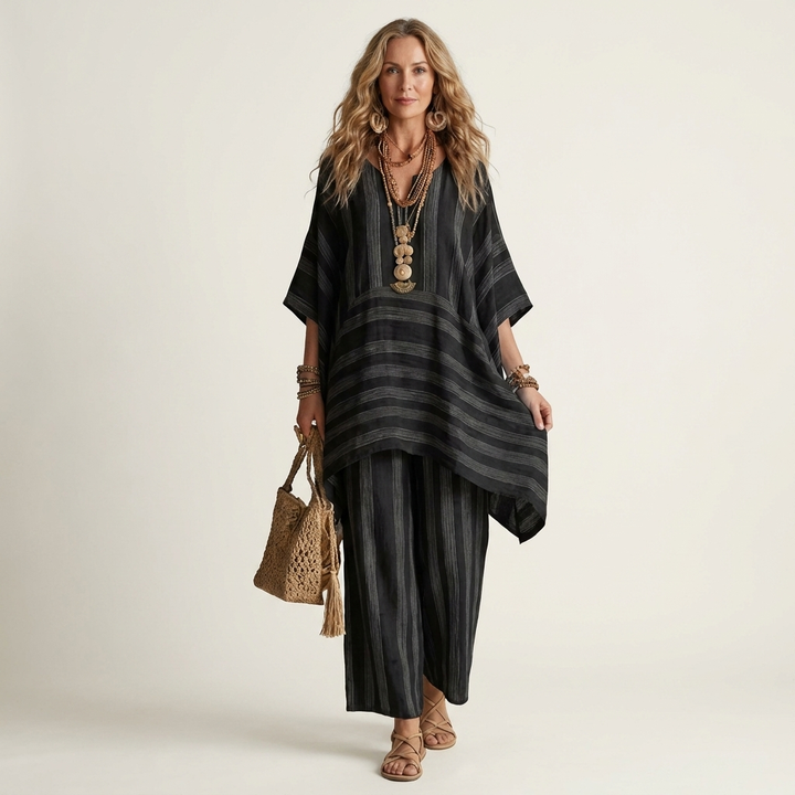 Kiara | Two-Piece Striped Cotton-Linen Set