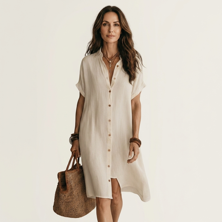 Nidalie | Midi Shirt Dress with Rolled Cuffs