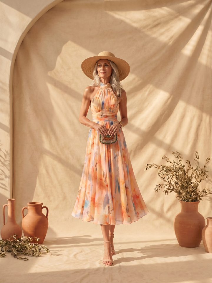 Aurora™ | Women's Halter Watercolor Print Maxi Dress