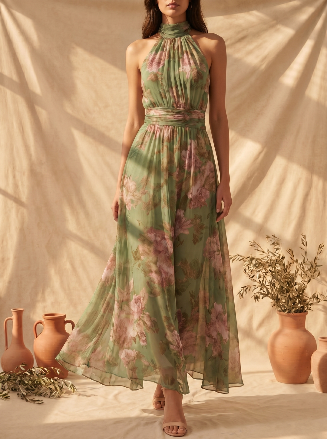 Livia™ | Women's Floral Halter Maxi Dress