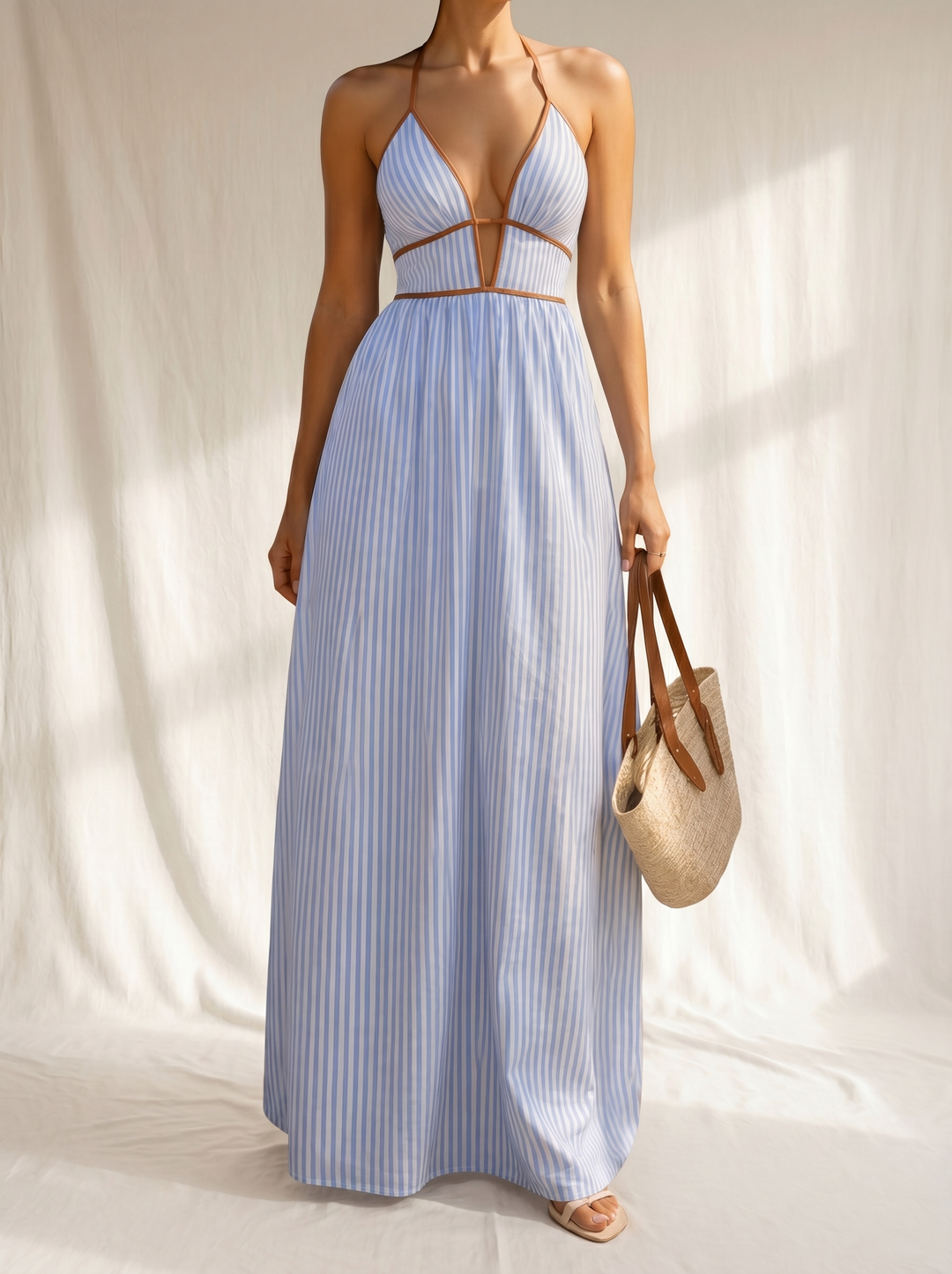 Laurina™ | Women's Striped Cut-Out Maxi Dress