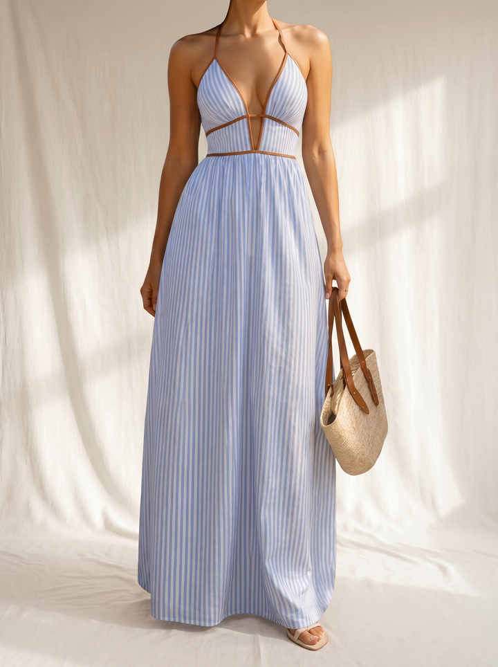 Laurina™ | Women's Striped Cut-Out Maxi Dress