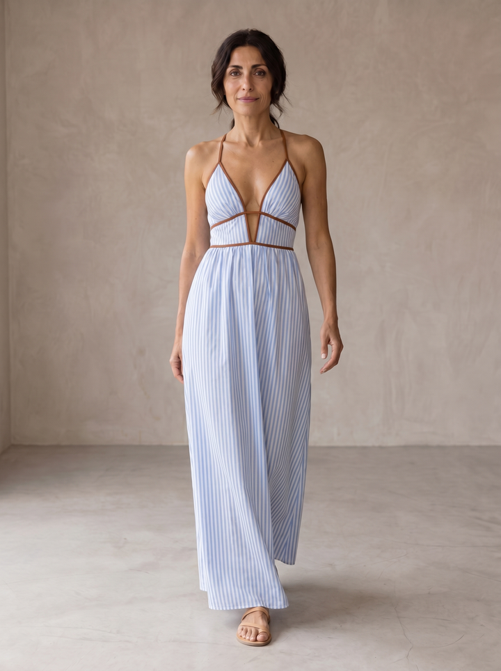 Laurina™ | Women's Striped Cut-Out Maxi Dress