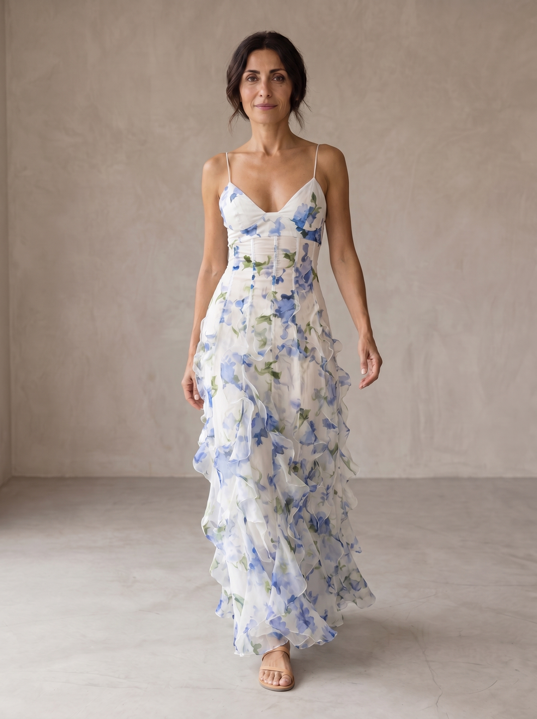 Uri | Abito Midi Floreale con Rouches
