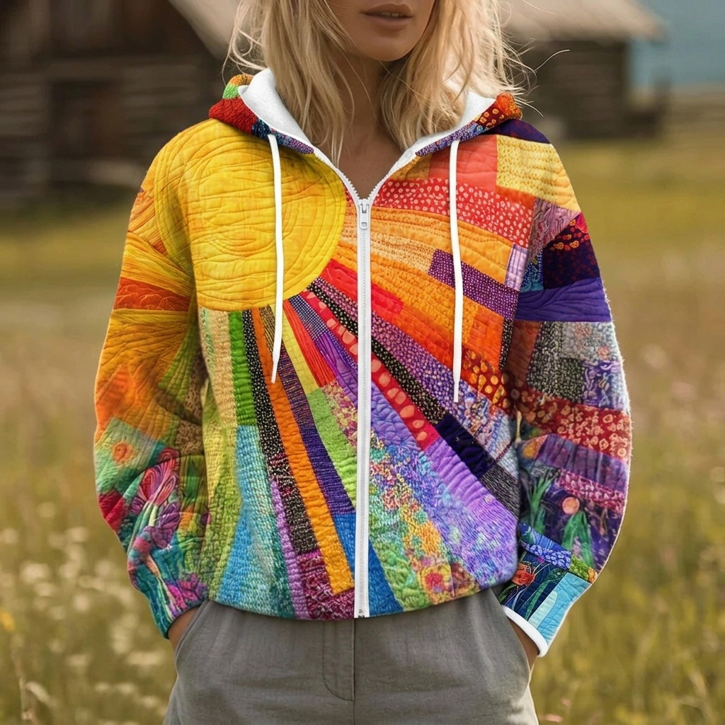 Dawnray | Sunburst Print Zip-Up Hooded Jacket