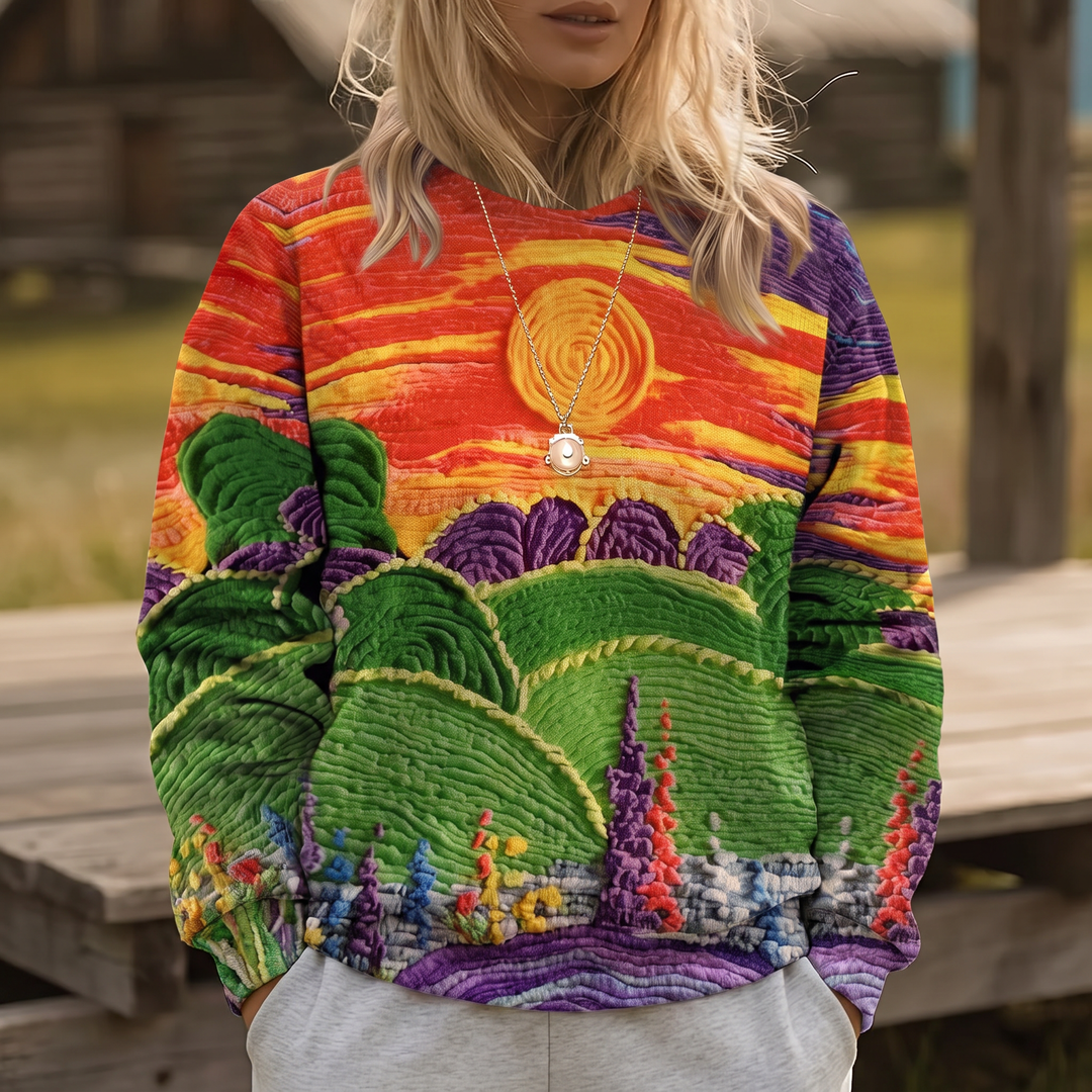 Paisley | Sunburst Landscape Print Relaxed-Fit Sweater