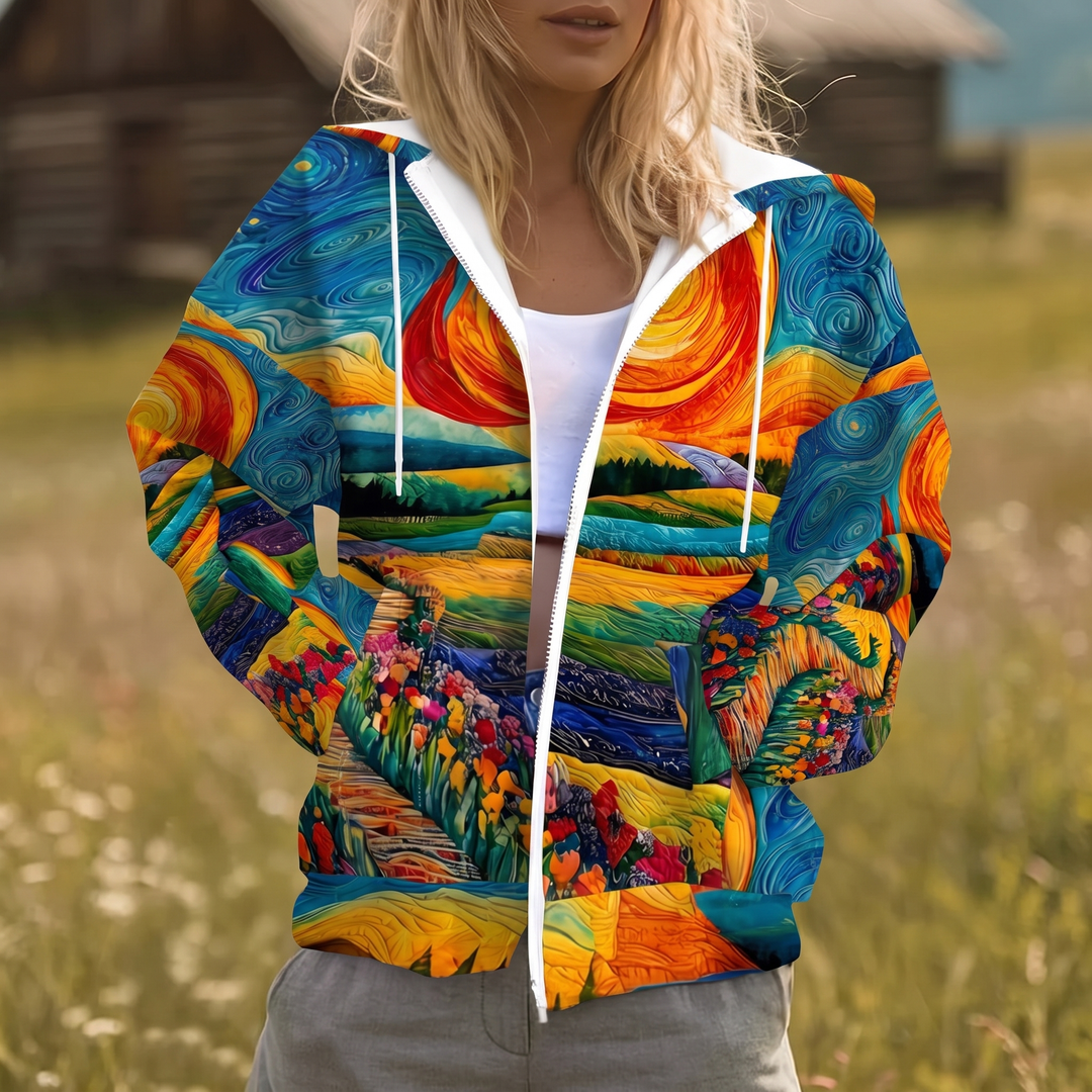 Painted | Sunburst Print Full-Zip Hoodie