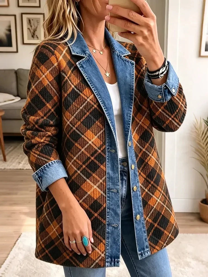 Clemmie™ | Brown Plaid Denim Jacket