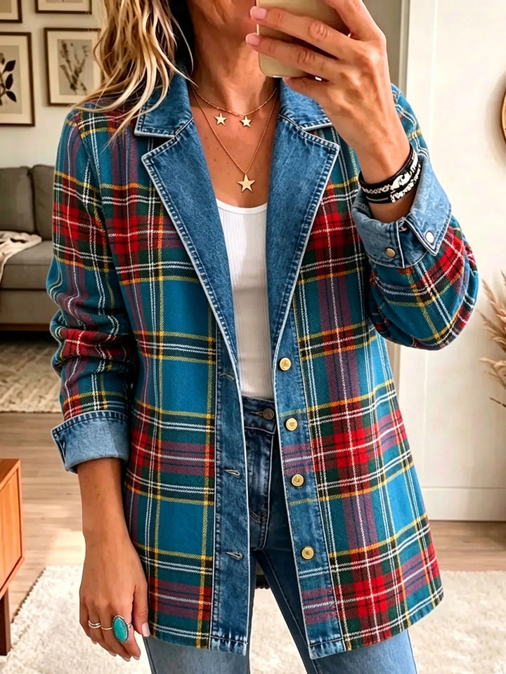 Lisbet™ | Tartan Plaid Denim Blazer