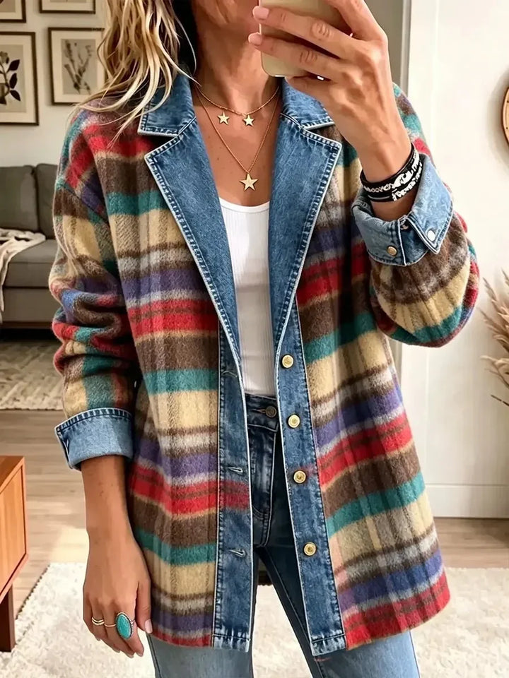 Maudie™ | Plaid Patchwork Denim Jacket