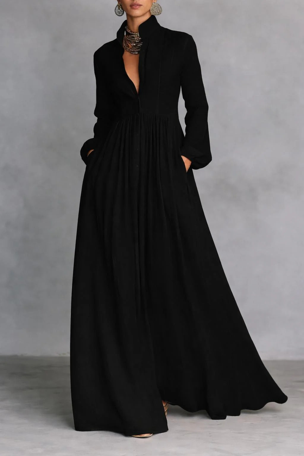 Celine™ | Women's Flowing Button-Front Maxi Dress