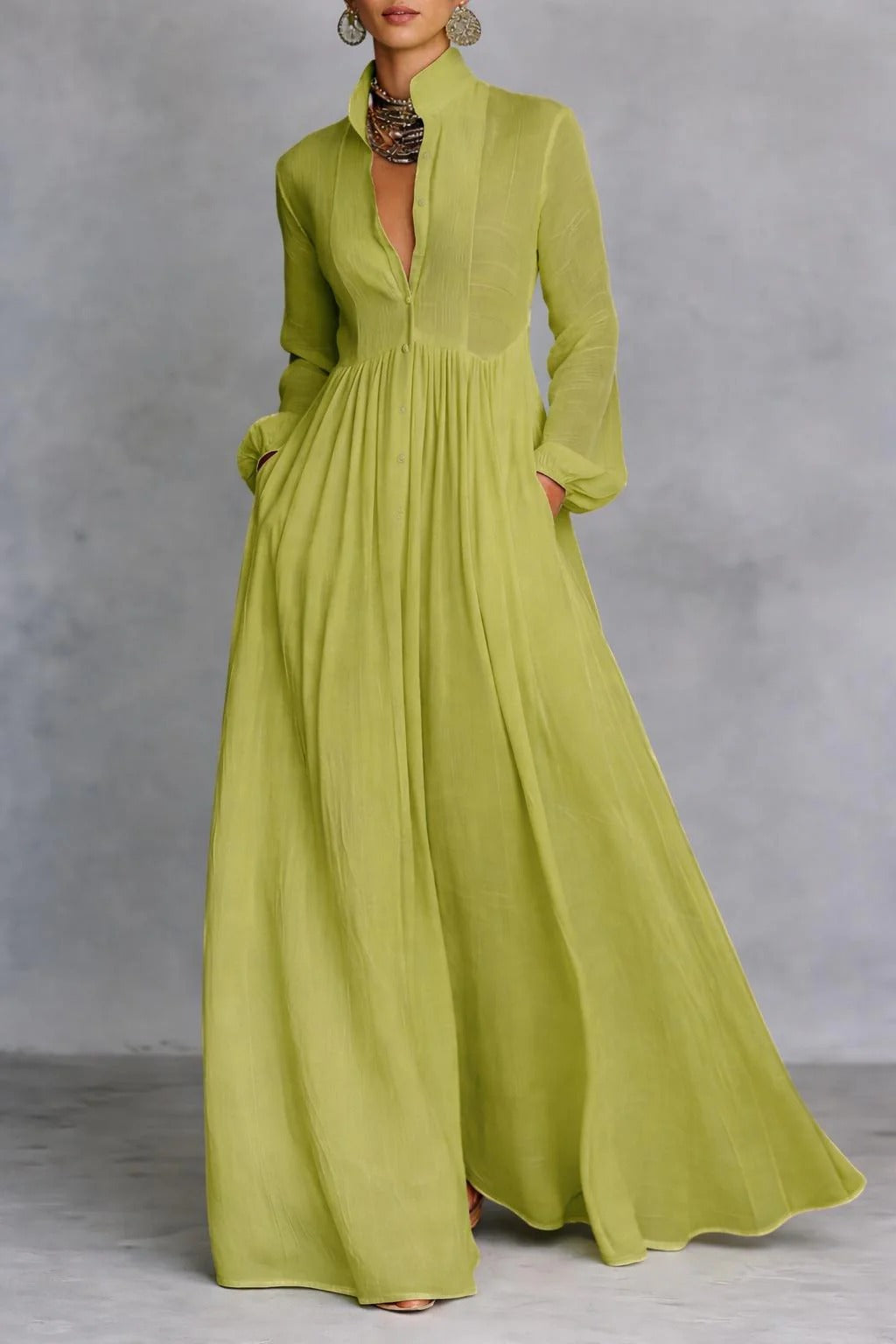 Celine™ | Women's Flowing Button-Front Maxi Dress