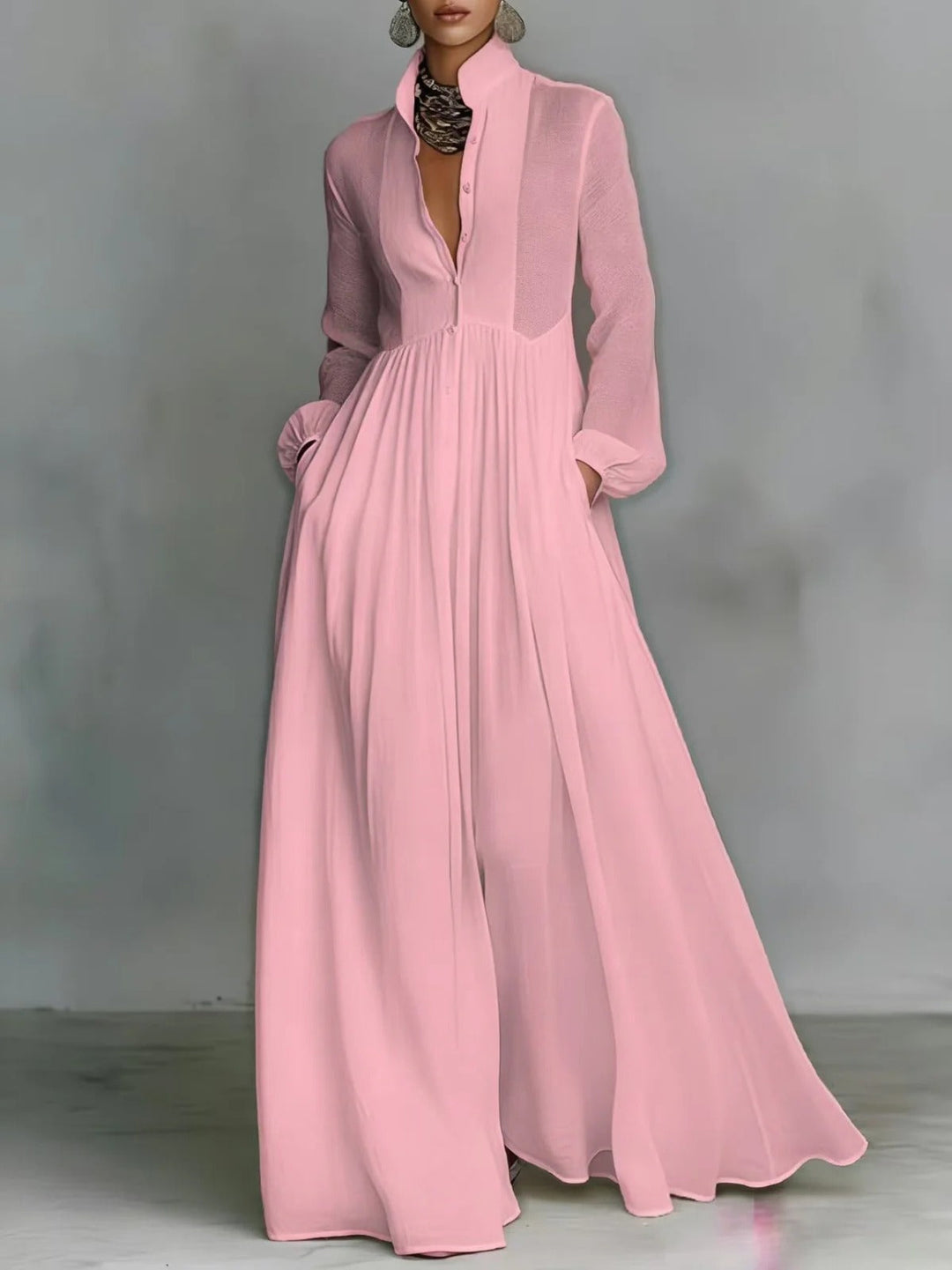 Celine™ | Women's Flowing Button-Front Maxi Dress