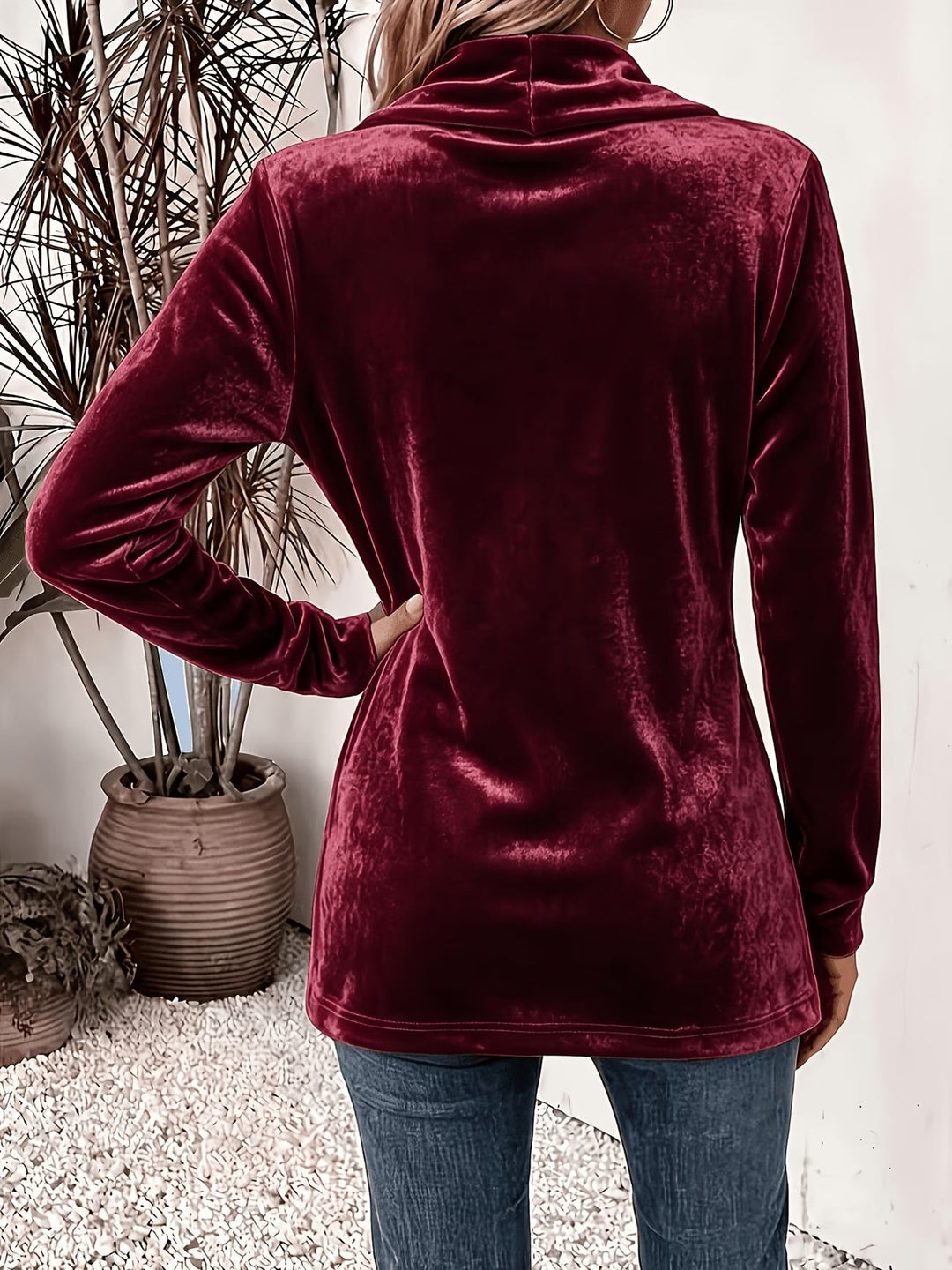 Livia™ | Wine Velvet Button-Tab Cardigan