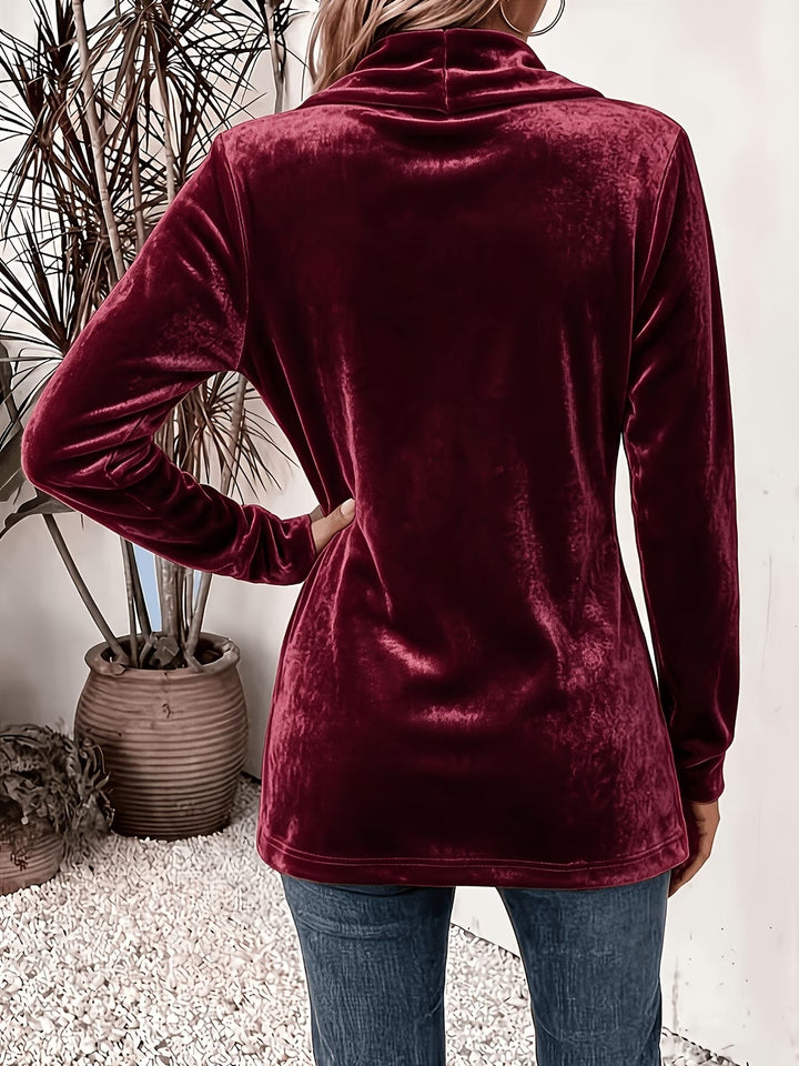 Livia™ | Wine Velvet Button-Tab Cardigan