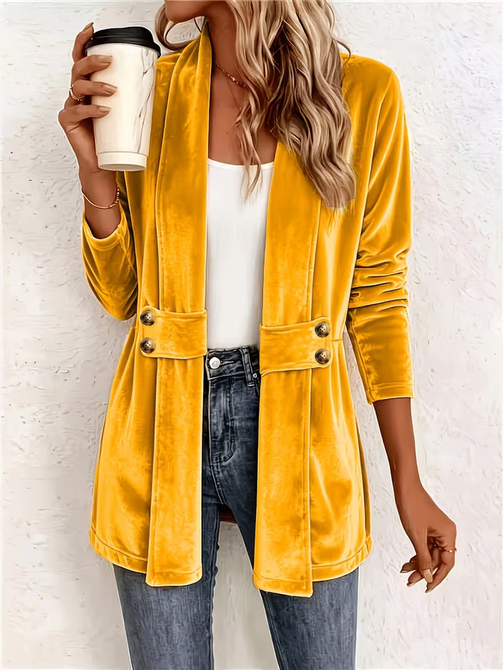 Maeve™ | Mustard Velvet Button-Tab Cardigan