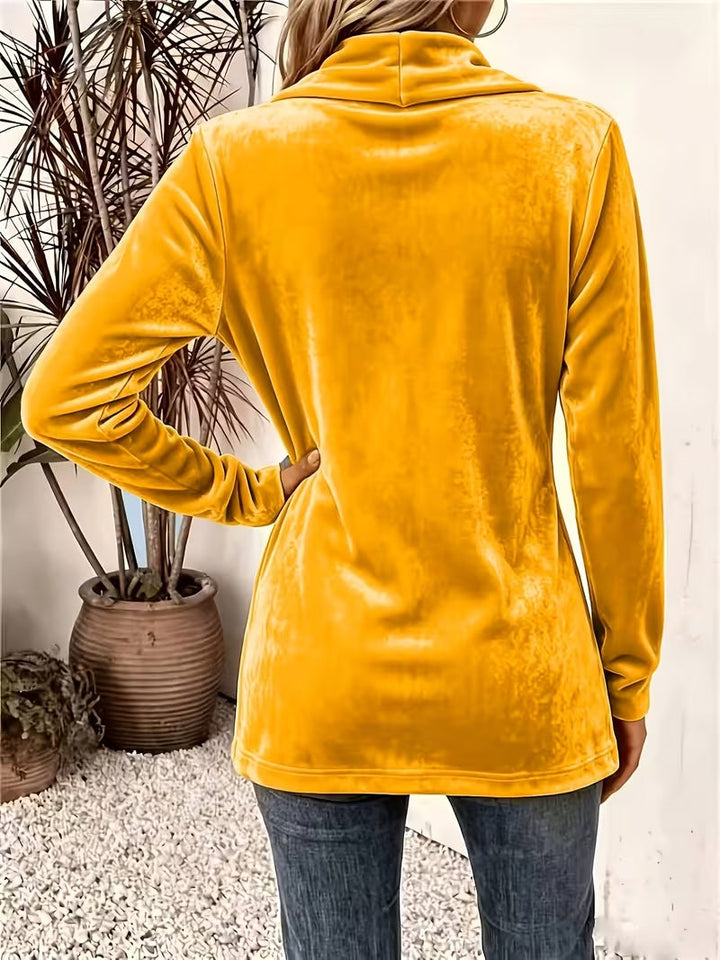 Maeve™ | Mustard Velvet Button-Tab Cardigan