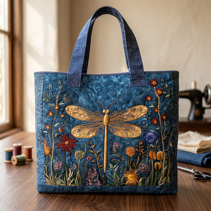 Maria™ | Women's Golden Dragonfly Quilted Tote Bag