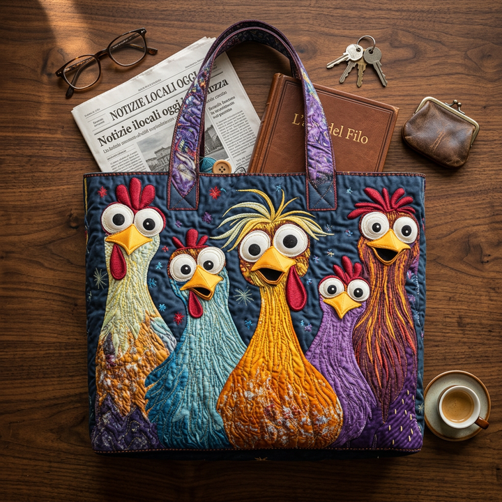 Maria™ | Women's Colorful Hens Quilted Tote Bag