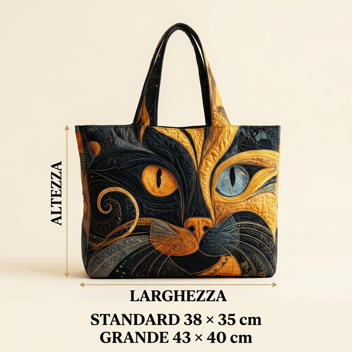 Maria™ | Women's Mysterious Cat Quilted Tote Bag