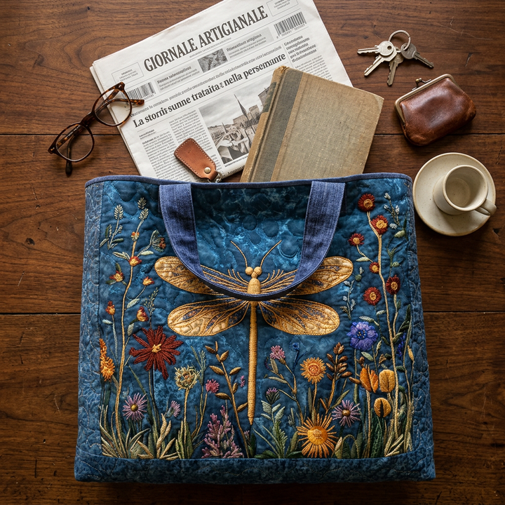 Maria™ | Women's Golden Dragonfly Quilted Tote Bag