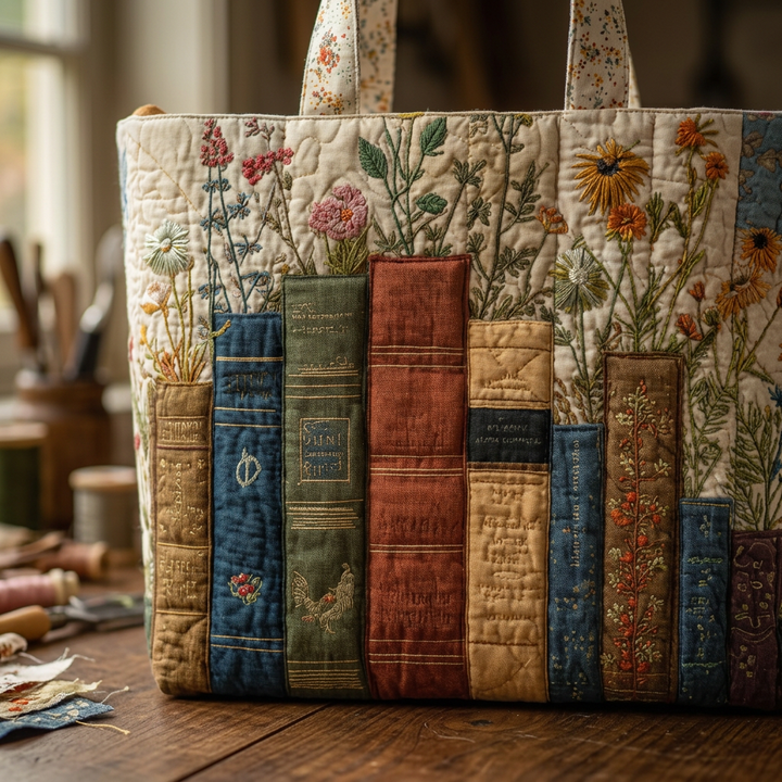 Maria™ | Women's Books &amp; Flowers Quilted Tote Bag