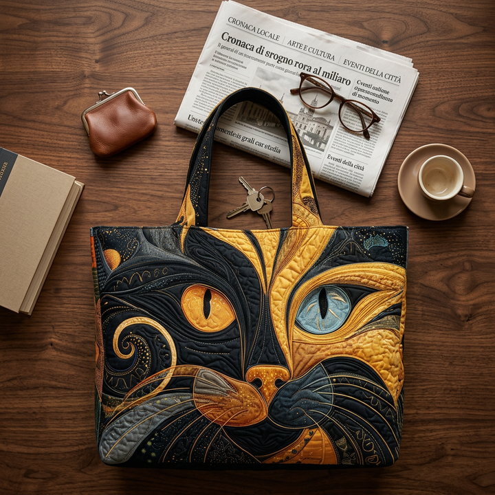 Maria™ | Women's Mysterious Cat Quilted Tote Bag
