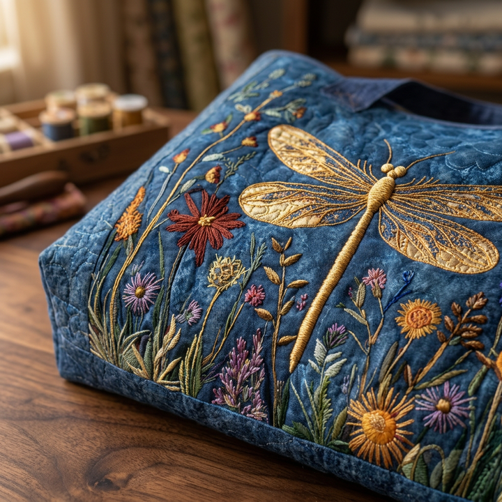 Maria™ | Women's Golden Dragonfly Quilted Tote Bag
